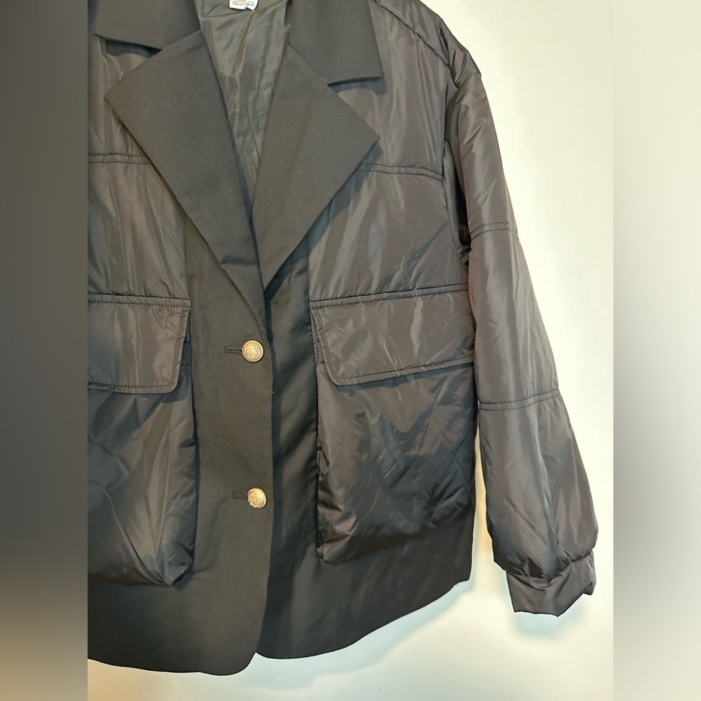 Urban Revivo Black padded jacket with contrast revere collar Blazer Sz 4 - Picture 5 of 7